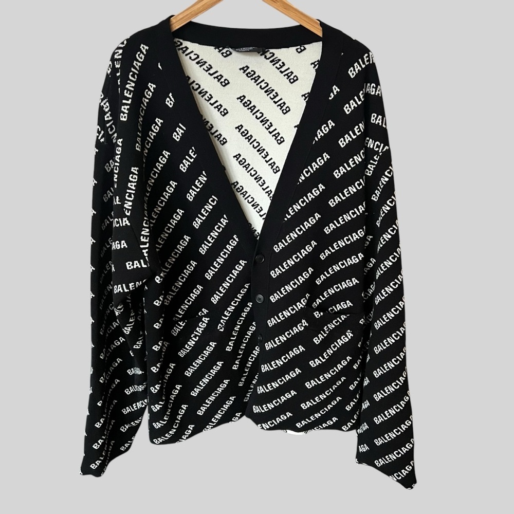 BALLENCIAGA Unisex All Over Logo Cardigan.